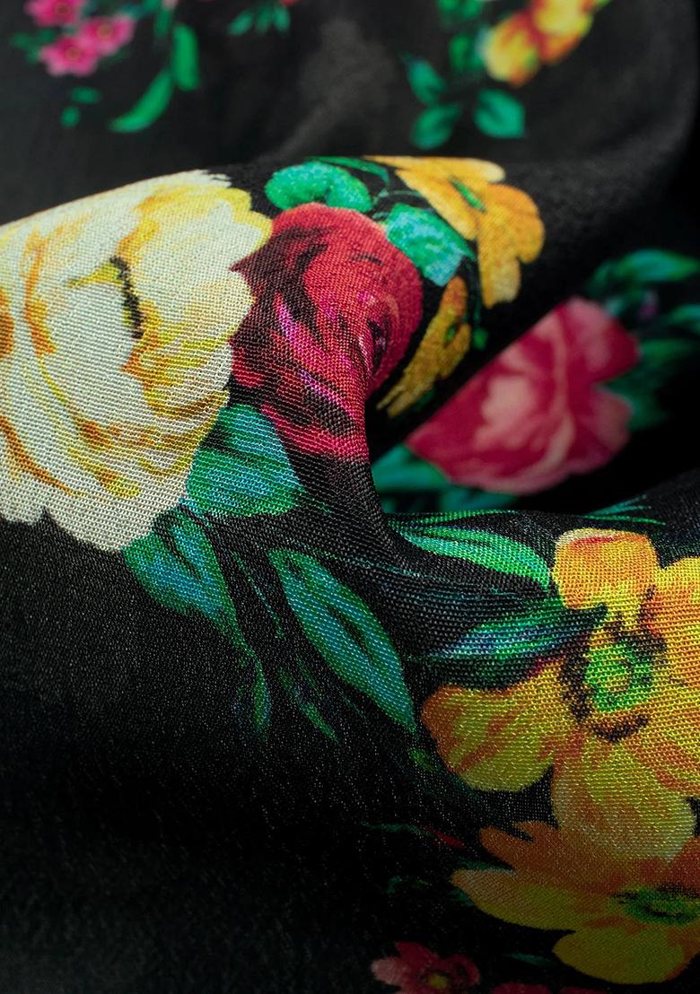 Black Printed Blouse Georgette Lehenga Set - Indya