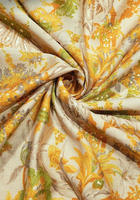 Off White Printed Blouse Georgette Lehenga Set