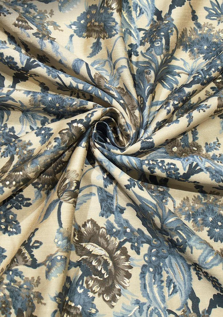 Beige Printed Blouse Georgette Lehenga Set - Indya