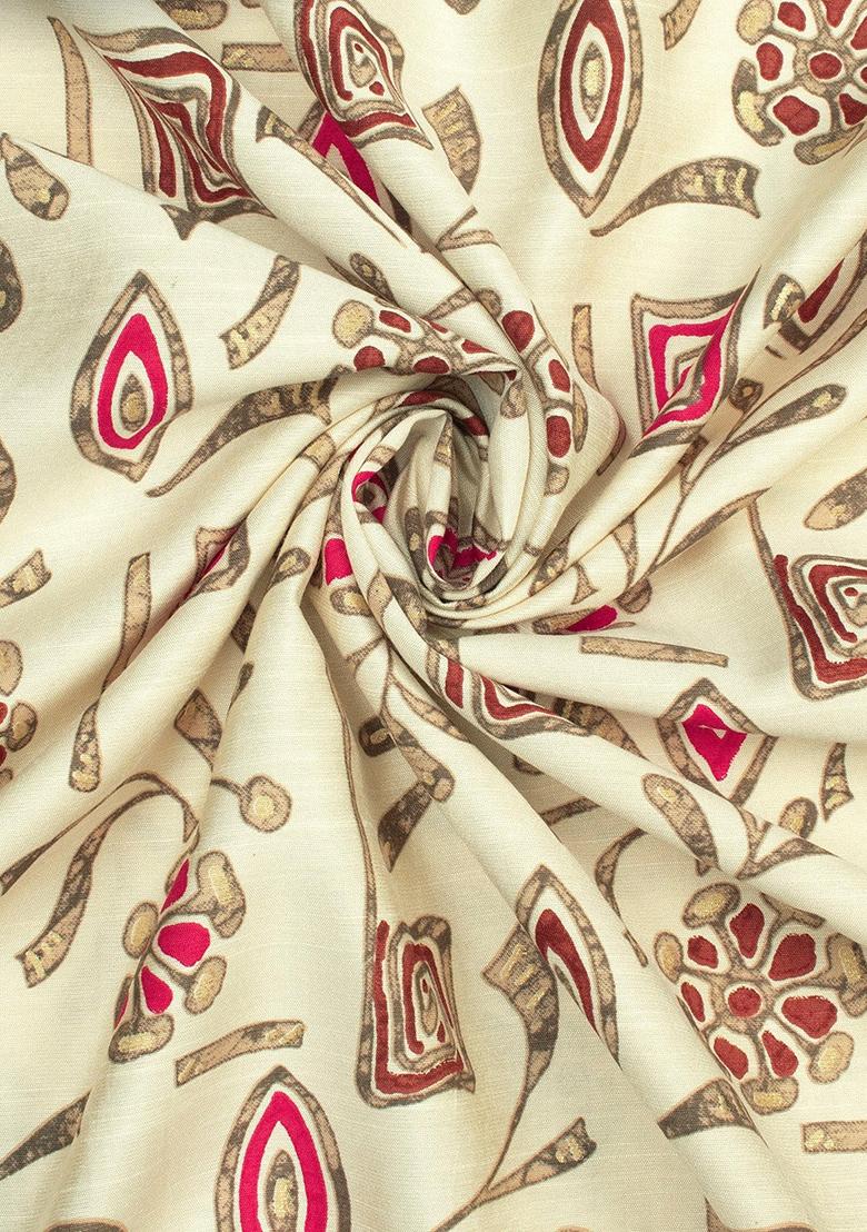 Cream Printed Blouse Georgette Lehenga Set - Indya