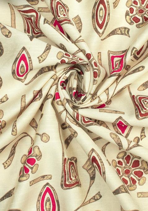 Cream Printed Blouse Georgette Lehenga Set