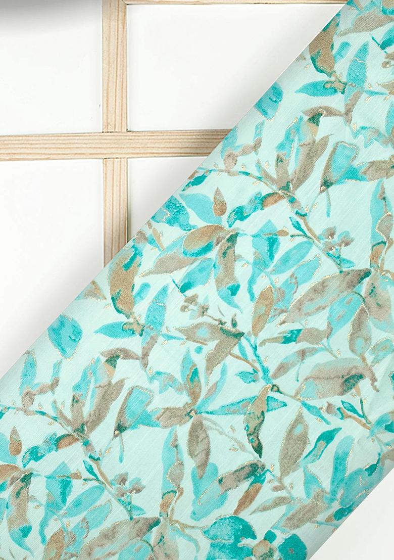 Turquoise Blue Printed Blouse Georgette Lehenga Set - Indya