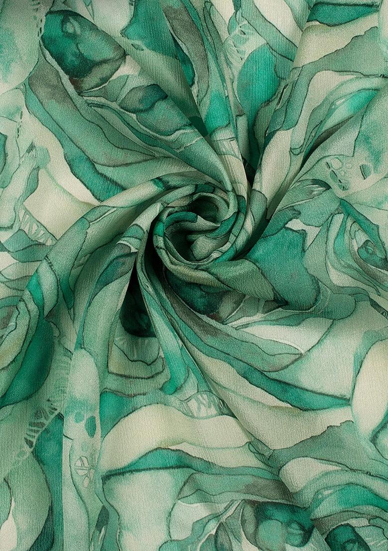 Sea Green Printed Chinon Chiffon Lehenga Set