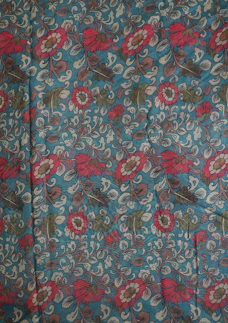 Sea Blue Printed Organza Lehenga Set - Indya