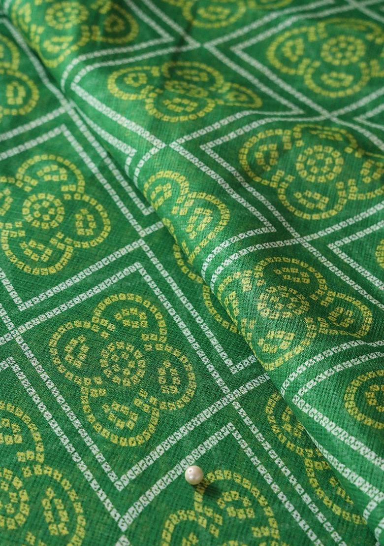 Green Printed Kota Doria Lehenga Set