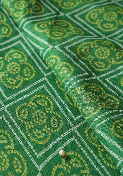 Green Printed Kota Doria Lehenga Set