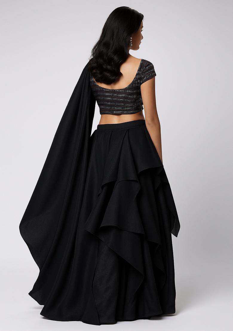Black Sequin Blouse Georgette Lehenga Set