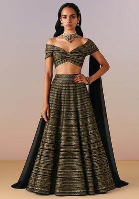 Black And Golden Embellished Net Lehenga Set