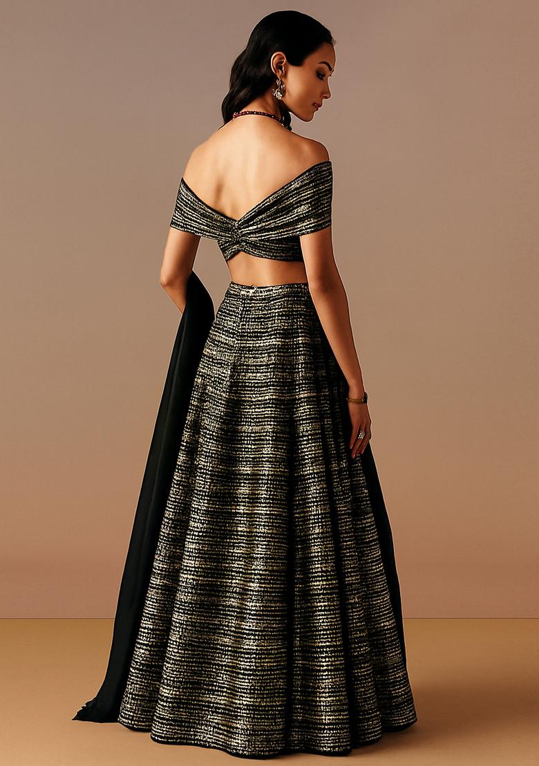 Black And Golden Embellished Net Lehenga Set