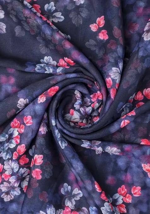 Blue Printed Chiffon Lehenga Set