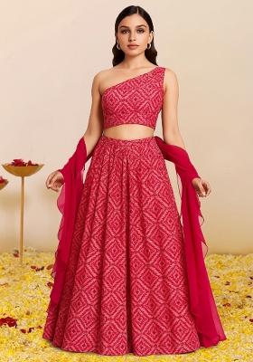 Pink Printed Georgette Lehenga Set