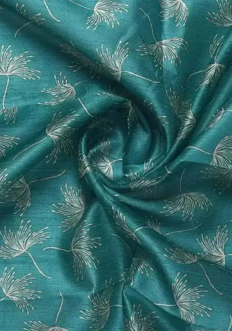 Blue Printed Silk Lehenga Set