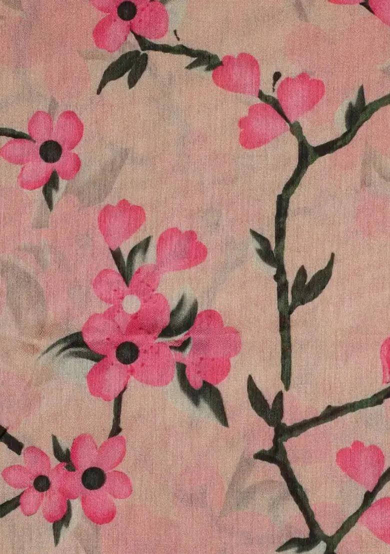 Pink Printed Silk Crop Top Skirt Set - Indya