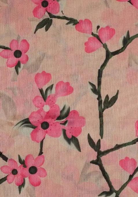 Pink Printed Silk Lehenga Set