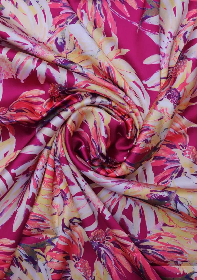 Pink Printed Satin Lehenga Set