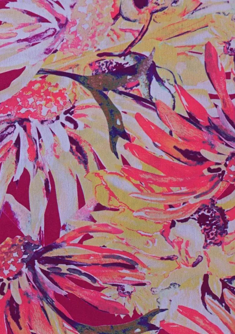 Pink Printed Satin Crop Top Skirt Set - Indya