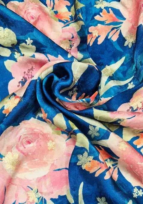 Blue Printed Satin Lehenga Set