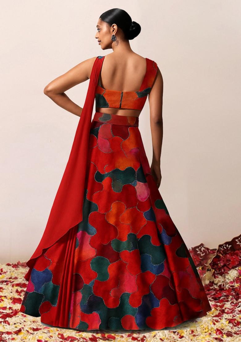 Multicolor Printed Poly Blend Lehenga Set - Indya