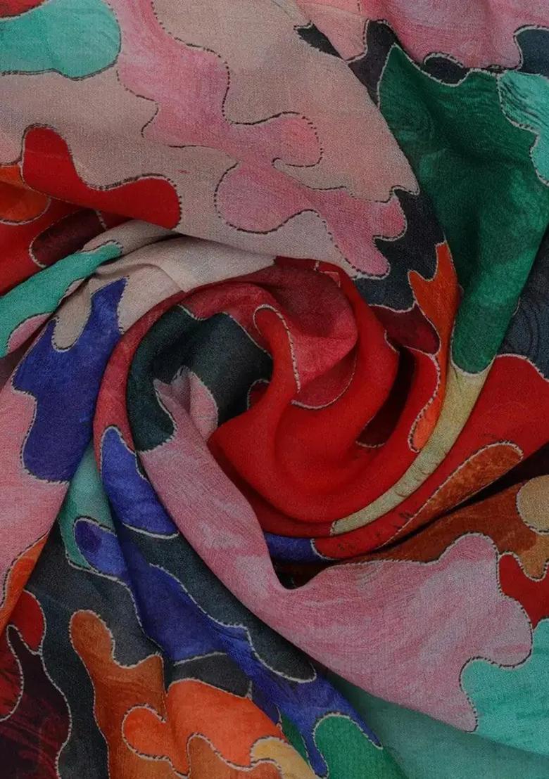 Multicolor Printed Poly Blend Lehenga Set