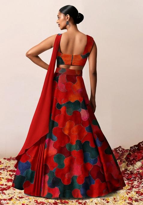 Multicolor Printed Poly Blend Lehenga Set