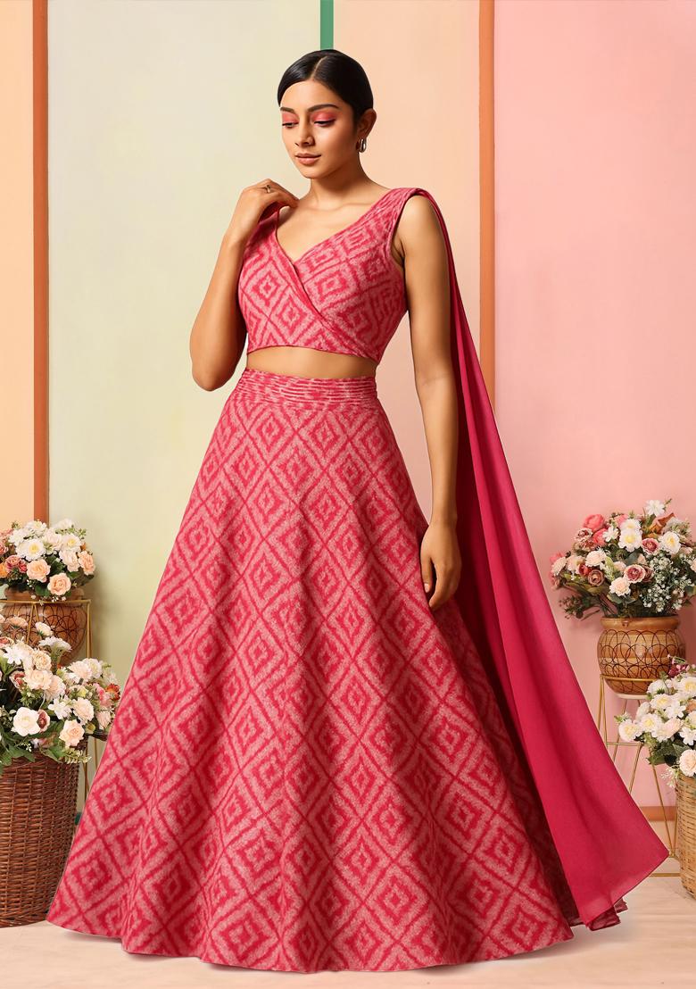 Pink Printed Georgette Lehenga Set
