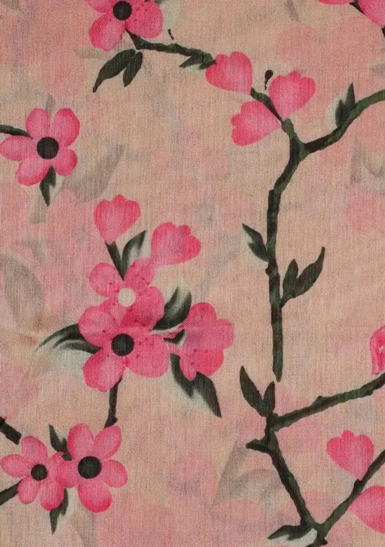 Pink Printed Silk Crop Top Skirt Set - Indya