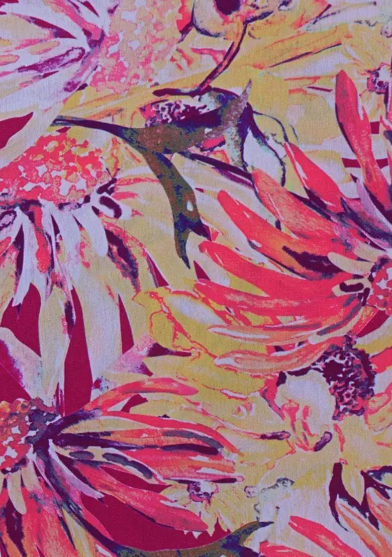 Red Printed Satin Crop Top Skirt Set - Indya