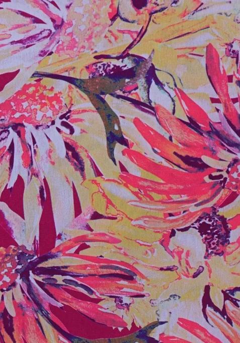 Red Printed Satin Crop Top Skirt Set