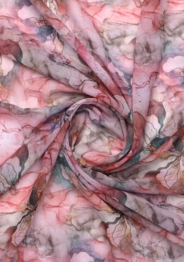 Pink Printed Georgette Crop Top Skirt Set