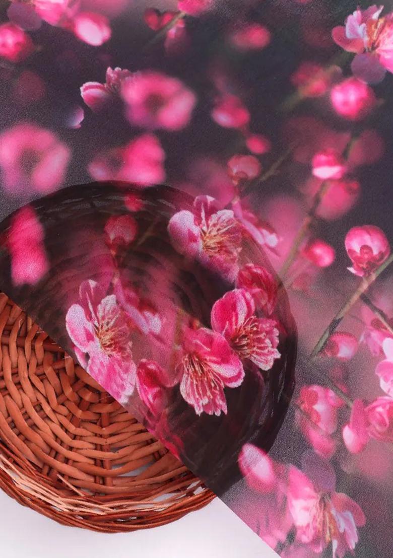 Black Printed Georgette Crop Top Skirt Set