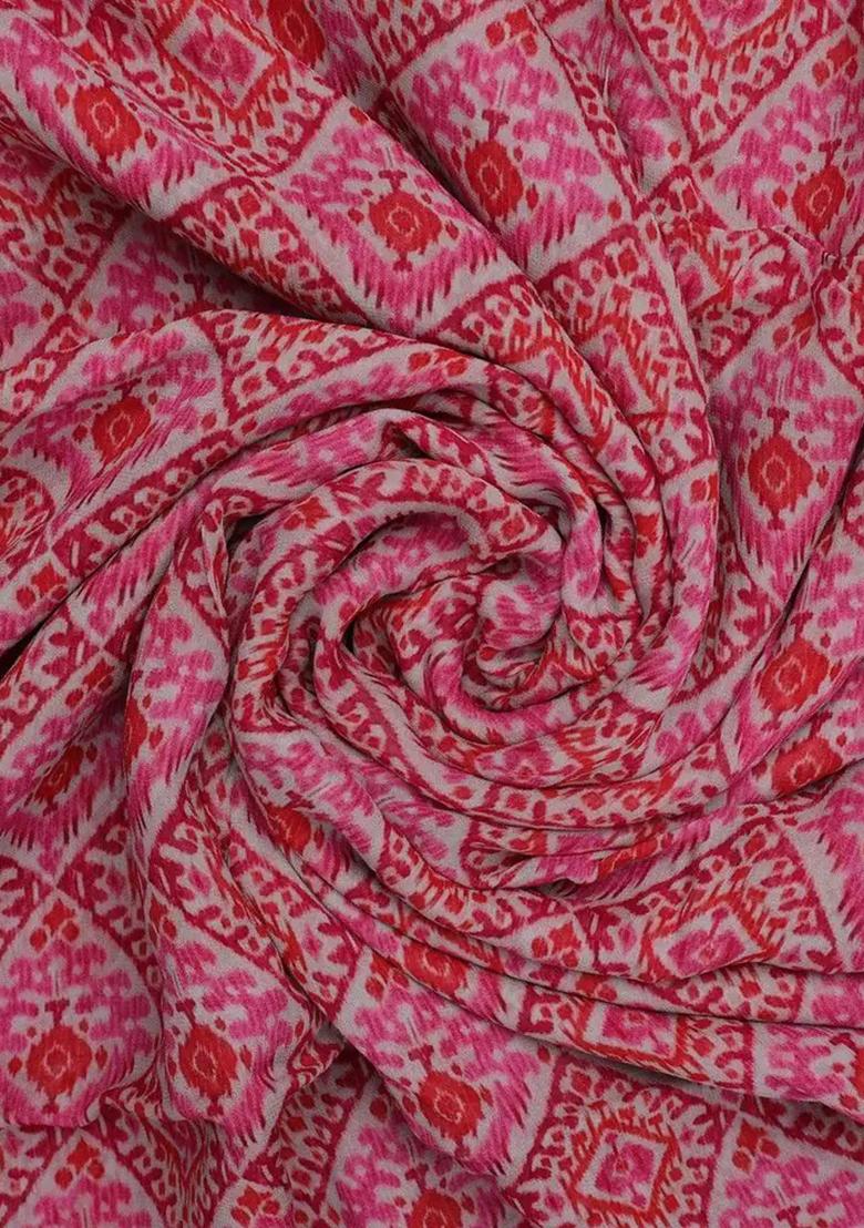 Pink Printed Georgette Lehenga Set