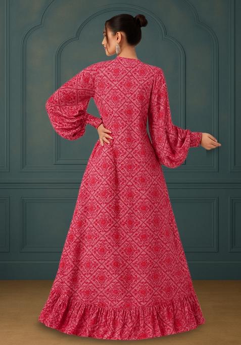 Pink Printed Georgette Lehenga Set