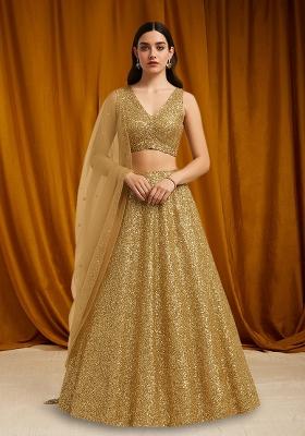Golden Sequin Net Lehenga Set
