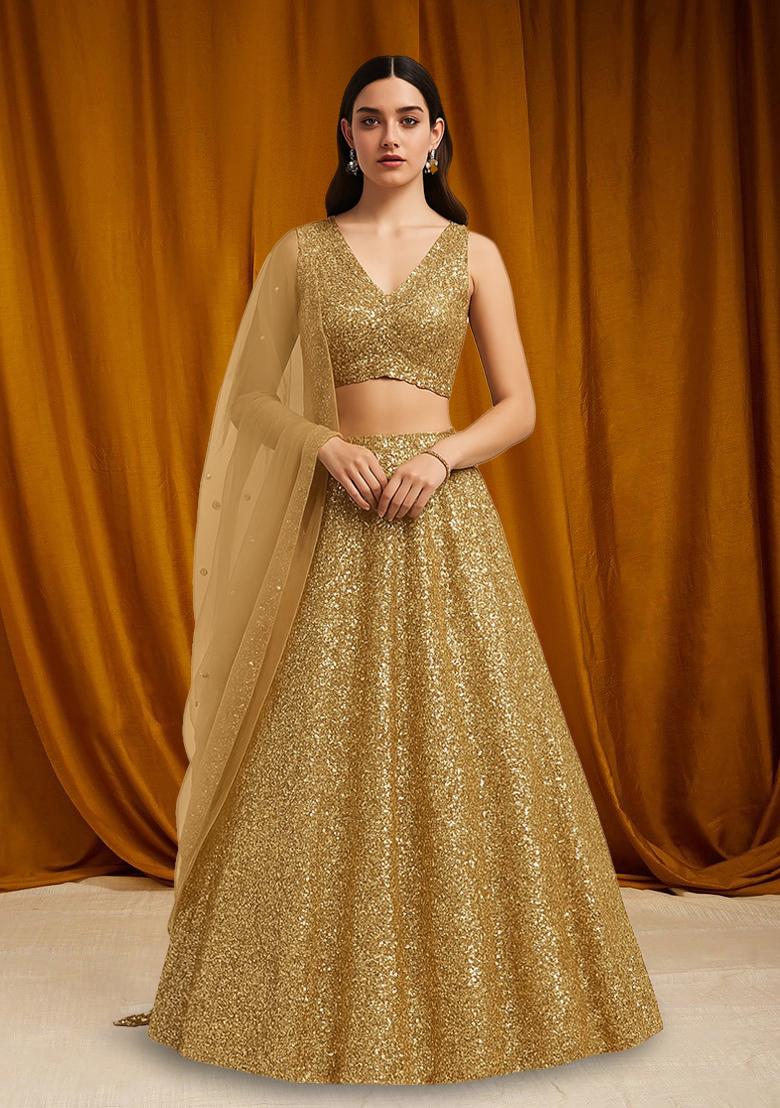 Golden Sequin Net Lehenga Set