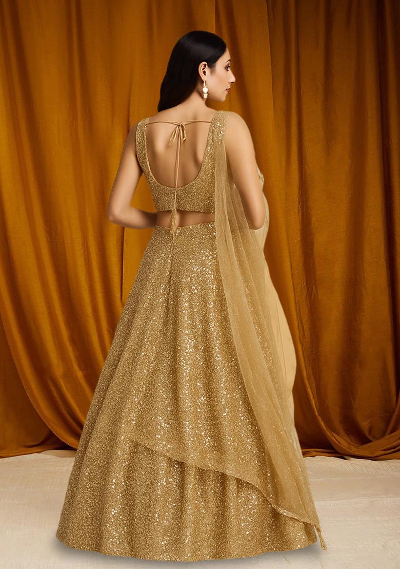Golden Sequin Net Lehenga Set