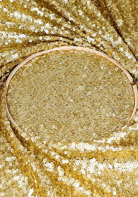 Golden Sequin Net Lehenga Set