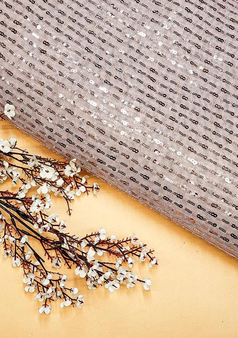 Cream Sequin Embellished Blouse Georgette Lehenga Set - Indya