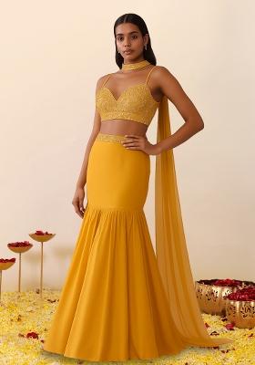 Yellow Sequin Embellished Blouse Georgette Lehenga Set