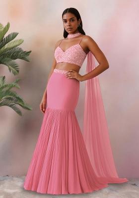 Pink Sequin Embellished Blouse Georgette Lehenga Set
