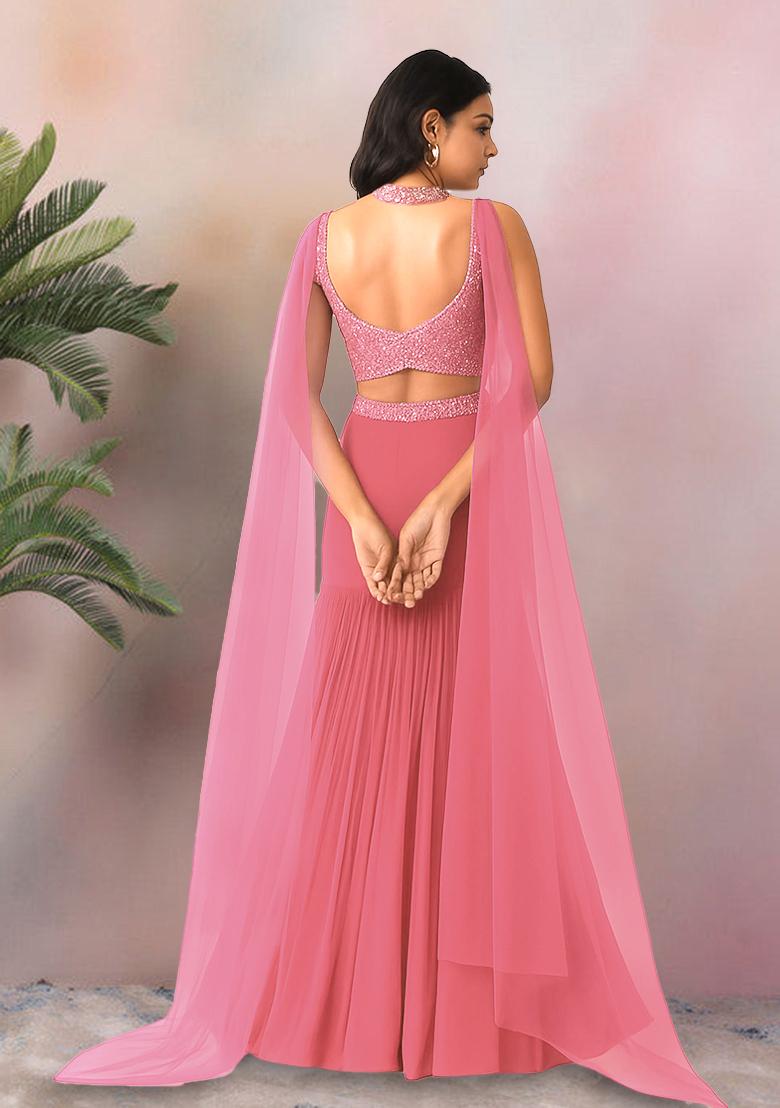 Pink Sequin Embellished Blouse Georgette Lehenga Set