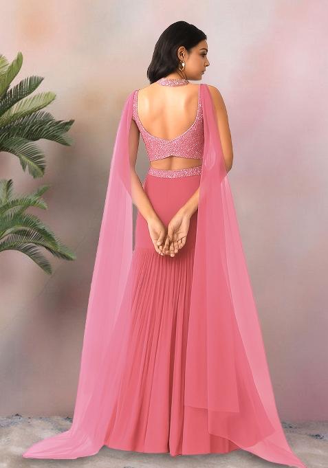 Pink Sequin Embellished Blouse Georgette Lehenga Set