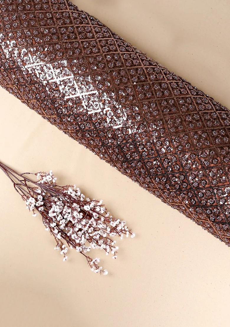 Brown Sequin Embellished Blouse Georgette Lehenga Set - Indya