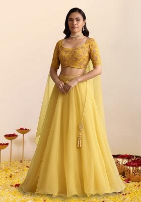 Yellow Embellished Blouse Georgette Lehenga Set