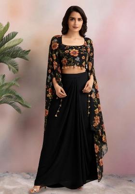 Black Printed Georgette Fusion Set