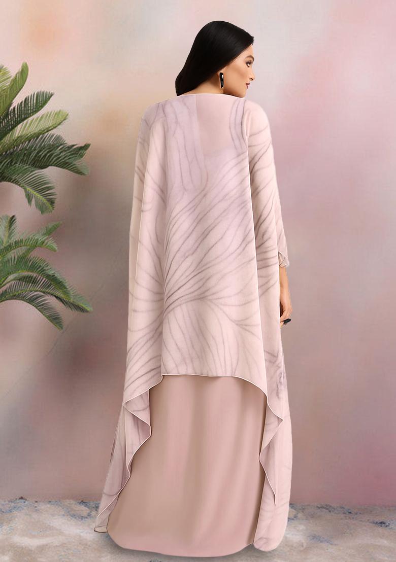 Pink Printed Georgette Fusion Set - Indya