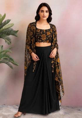 Black Printed Georgette Fusion Set