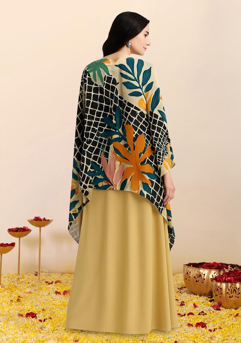 Yellow Printed Georgette Fusion Set - Indya