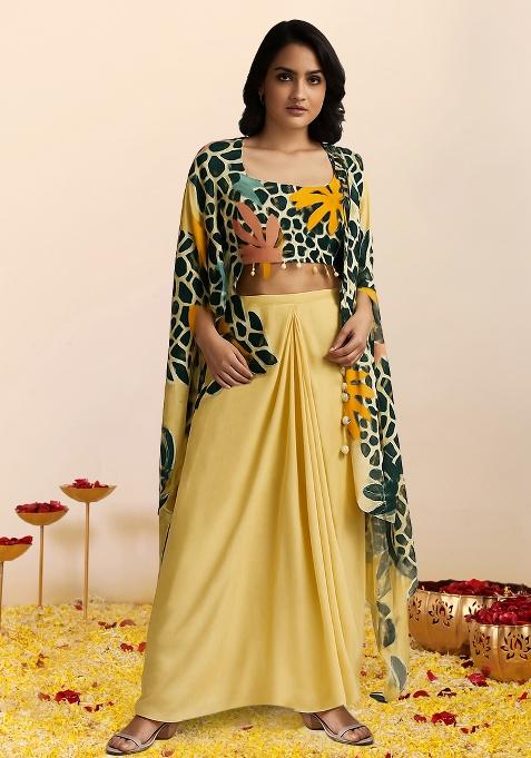 Yellow Printed Georgette Fusion Set