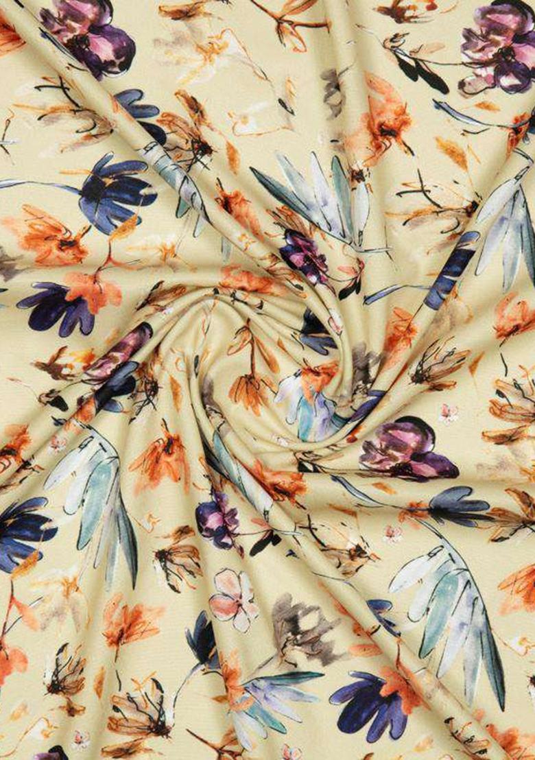 Beige Printed Crepe Lehenga Set