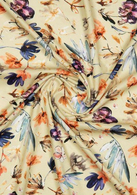 Beige Printed Crepe Lehenga Set